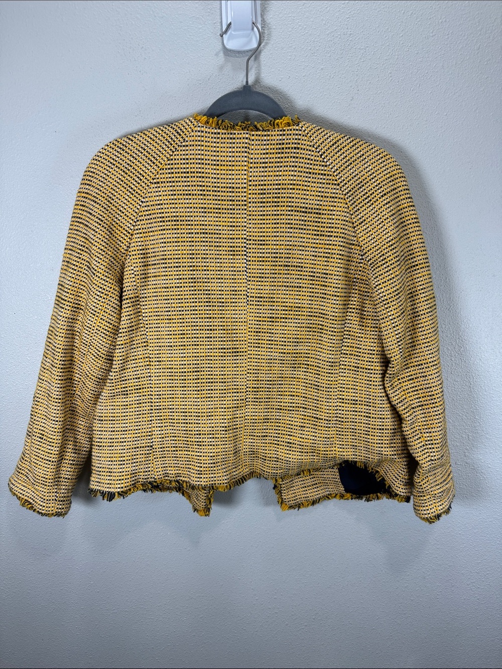 Ann Taylor Yellow and Black Tweed Fringe Open-Front Blazer - Picture 6 of 8